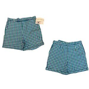 NOS Vintage 90s White Stag Shorts Womens 8 Linen Blue Plaid High Waist, Pockets